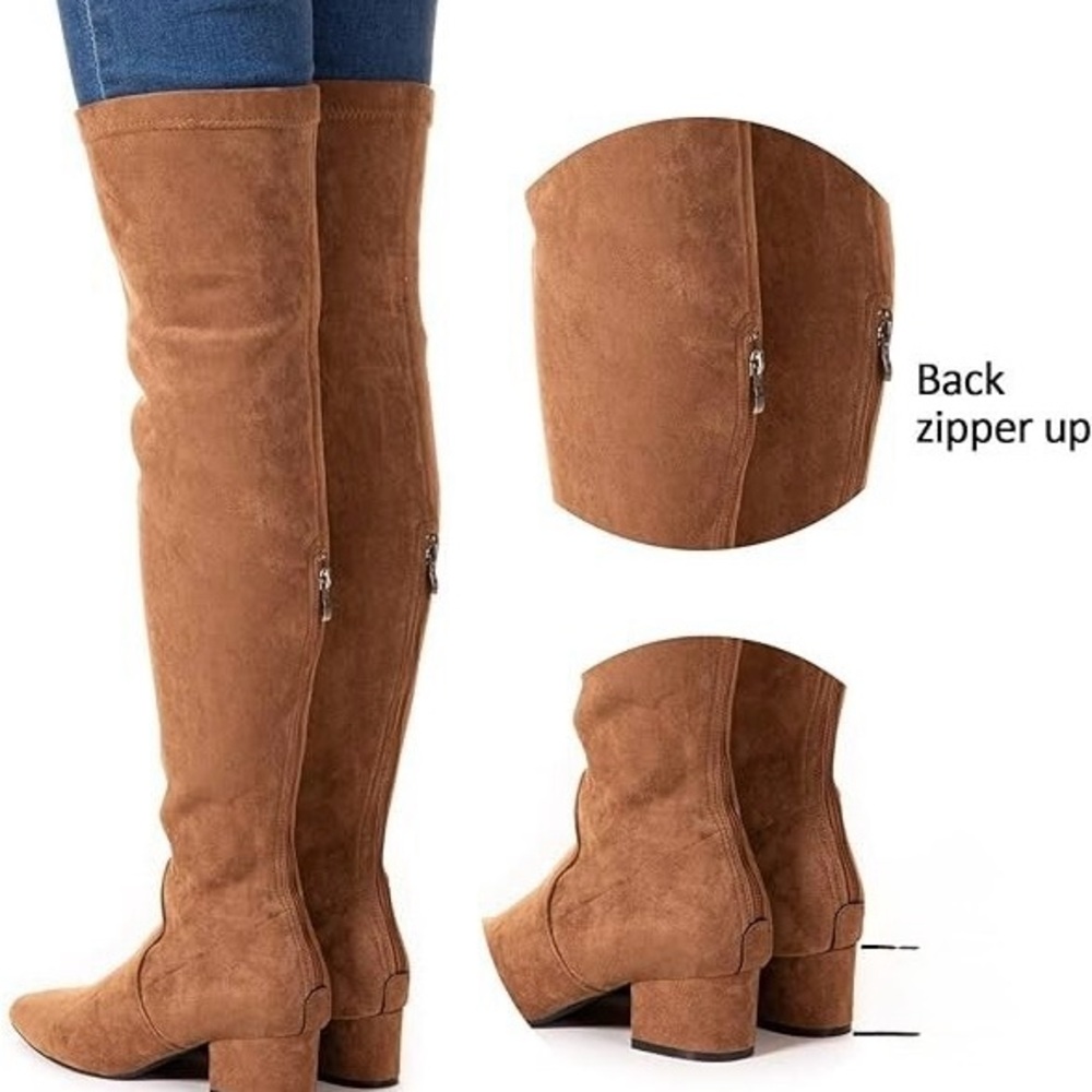 N.N.G. Brown Suede Knee-High Size 9.5 Boots 2.5” Block Heel Back Zipper